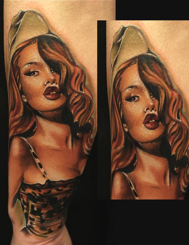 Army Pin Up Color Tattoo By Mike Demasi Tattoonow 